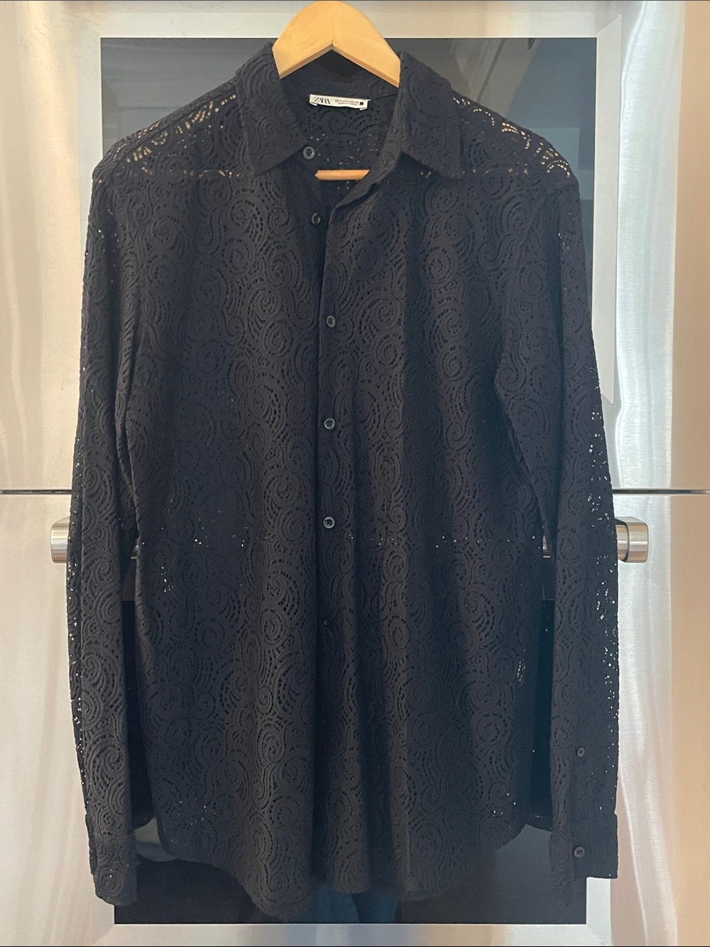Zara Black Crochet Lace Button-Up Top